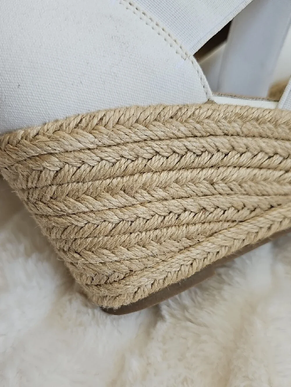 easy street White Espadrille Wedge Sandals with Cross Straps